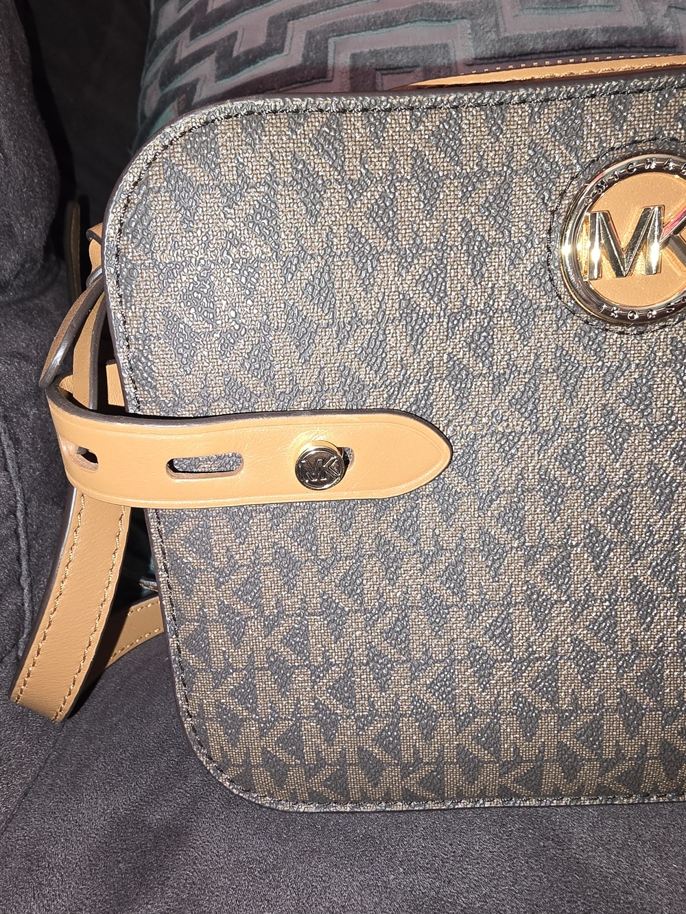 Michael Kors Brown Monogram Crossbody with Gold MK Emblem - Picture 4 of 16